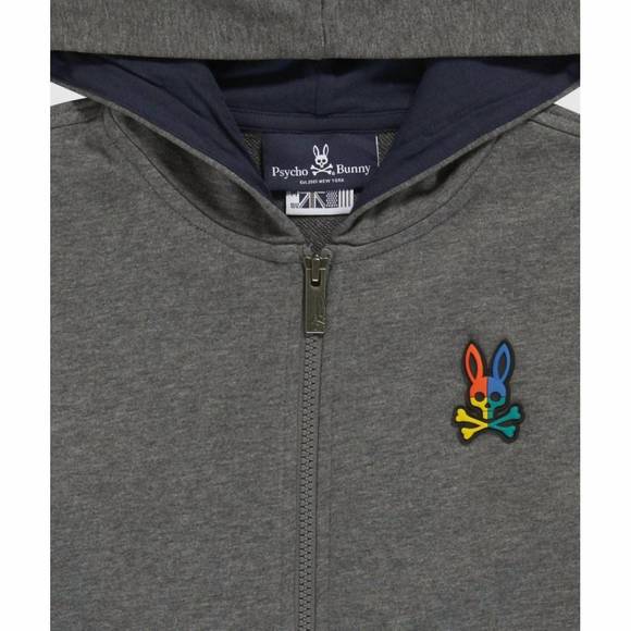 NEW PSYCHO BUNNY kid's warwick color block logo hoodie in heather storm - Picture 6 of 6